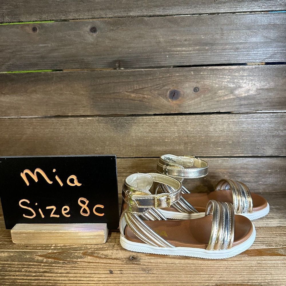 New Little Kids Mini Mia Lil Crisanta Metallic Leather Ankle Strap Sandals‎ 8 C